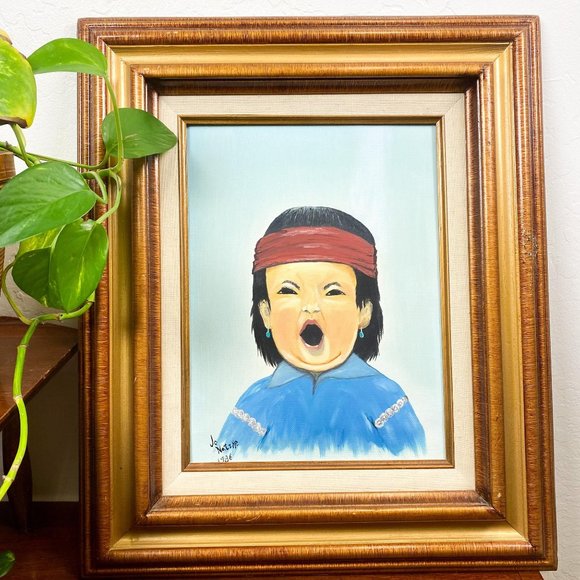 Vintage Oil Painting Native American Art